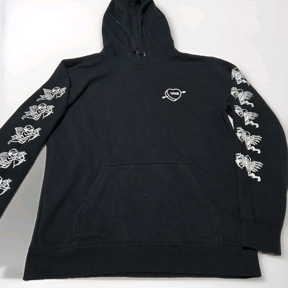 Vans Hate And Love Black Sweatshirt Hoodie Men's Sz M Cupid and Heart Pullover‎